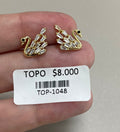 Aretes Topo Cisne Dorados con Cristales Rectangulares