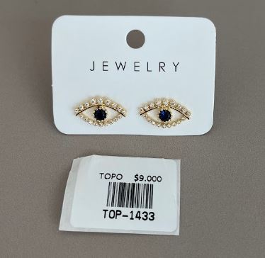 Aretes Topo Ojo Protector con Brillos y Centro Azul