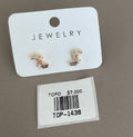 Aretes Topo Asimétricos con Cristales en Tonos Rosas y Blancos