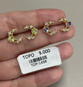 Aretes Topo Dorados Media Luna Cristales Surtidos
