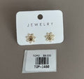 Aretes Topo Diseño Flor con Carita Feliz y Brillos