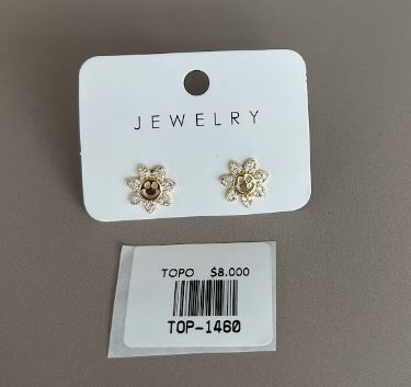 Aretes Topo Diseño Flor con Carita Feliz y Brillos