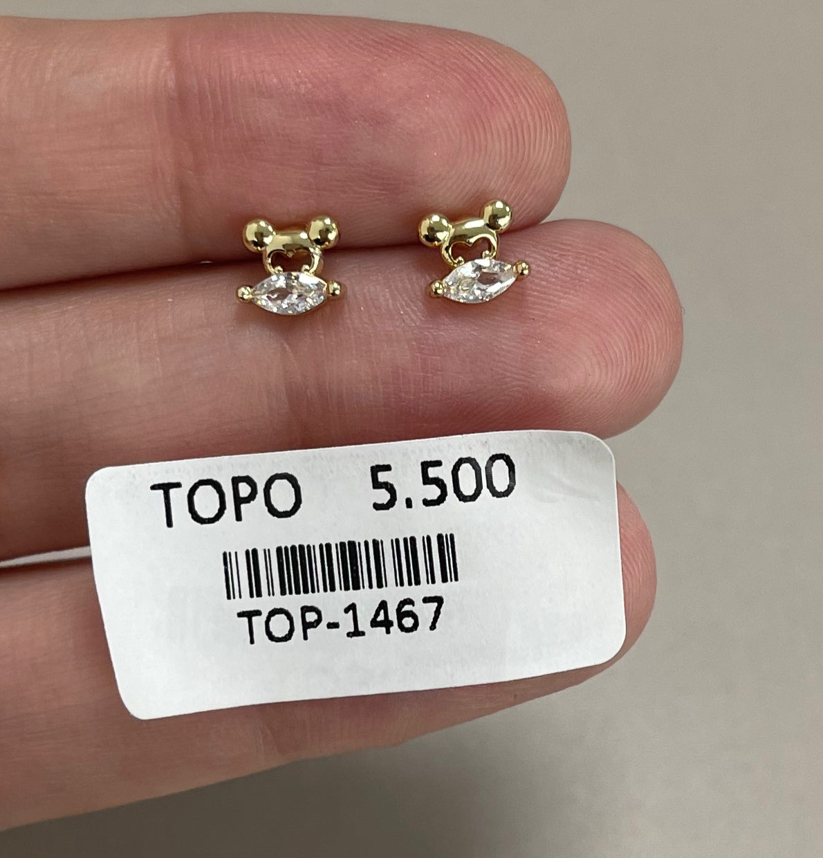 Aretes Topo Silueta Ratón con Cristal Marquesa