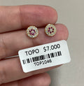 Aretes Topo Redondos con Cristales Fucsia y Transparentes